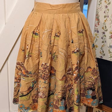 Beautiful Vintage Asian River Boat Design Skirt 