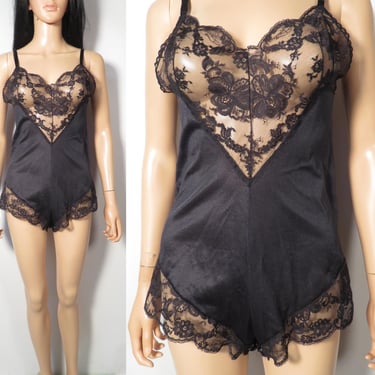 Vintage Designer Emilio Pucci For Formfit Rogers Black Lace Teddy Made In USA Size M 