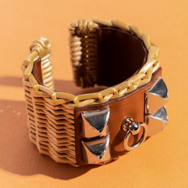 HERMES Wicker &amp; Leather Picnic Cuff