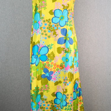 1960s 1970s - Aikane Hawaiian Maxi - Tropical Maxi - Tiki Dress - Resort Wear - Floral Kaftan - Mid Century Mod 