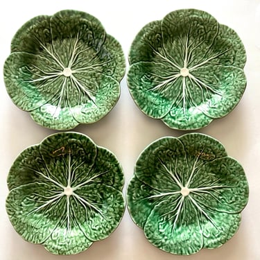 Cabbageware Green Majolica/Bordallo Pinheiro/ Set of 4 Luncheon Plates 