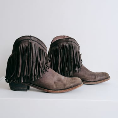 Unbranded Gray Leather Boots with Fringe