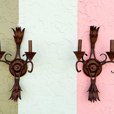 Pair of Metal Palm Leaf Wall Sconces