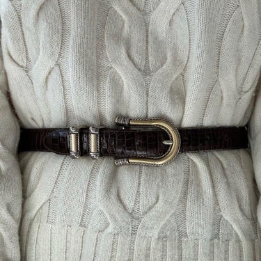 Vintage Brighton Womens Brown Leather Croc Embossed Western Hippie Belt Sz M 