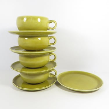 Mid Century Russel Wright Chartreuse Teacups and Saucers - American Modern Chartreuse by Steubenville 