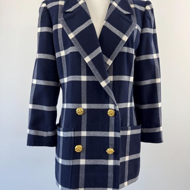 1980s Ungaro Double-Breasted Window Pane Blazer 