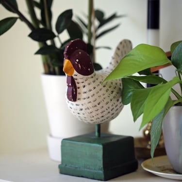 Vintage Folk Art Wooden Rooster | Hand-Painted Rustic Farmhouse Decor | Primitive Country Chicken Figurine 