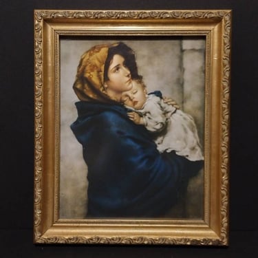 Vintage Hand Carved Wood Frame Madonna of the Streets Print by Roberto Ferruzzi 10x13 