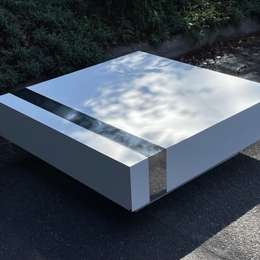 Post Modern 70s Pierre Cardin Style Coffee Table with Chrome Stripe 