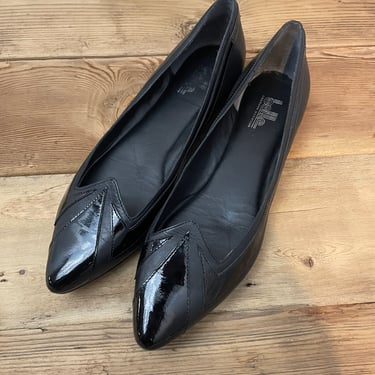 80s Flats Sigerson Morrison Black Patent New Wave pointed toe flat shoes 9 