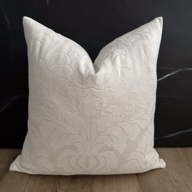 White Vintage Damask Pillow Cover