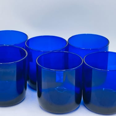 Set of six "Metropolitan" Pattern Libbey Cobalt blue glasses - Chip Free 