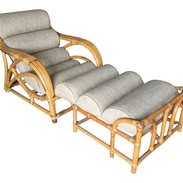 Restored Two-Strand "1940s Transition" Rattan Chaise Lounge 