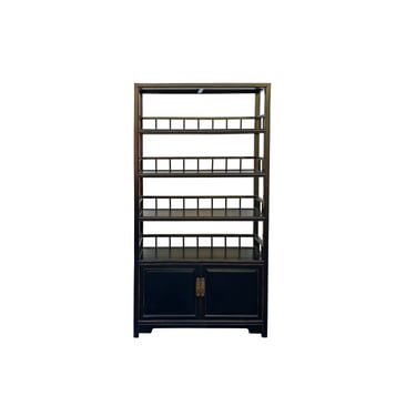 Chinese Oriental Matte Black Lacquer Bookcase Display Curio Cabinet cs7832E 