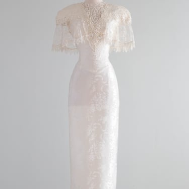 Fabulous Vintage Jessica McClintock Satin Brocade Wedding Dress / M