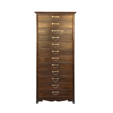 Oriental Chinese Brown 12 Drawers Slim File Storage Cabinet cs7434E 