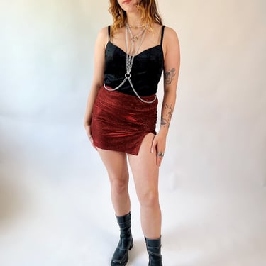 90's Red Lurex Mini Skirt