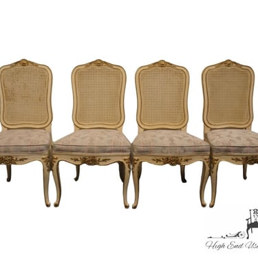 Set of 4 HENREDON FURNITURE Antiqued White Country French Provincial Cane Back Dining Side Chairs 