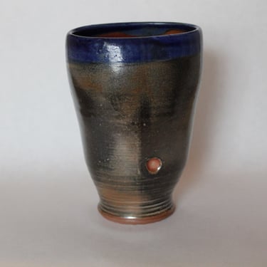 Ceramic Vase- Handmade Stoneware with a shino glaze and blue glaze 