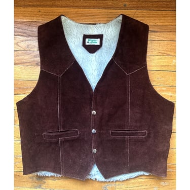 Vintage Suede Shearling Vest - 1970s - Genuine Leather - Western, Cowboy, Boho (Minor Flaw) 