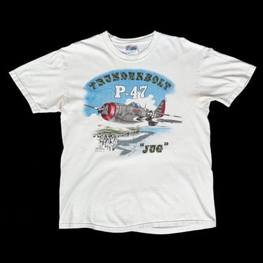 90s P-47 Thunderbolt Jug Fighter Jet Shirt - Men's Small, Women's Medium | Vintage White Graphic WWII Air Force Tee 