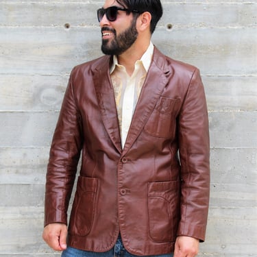 Vintage 1970s Fantastic International Brown Leather Blazer, size 40 Men 