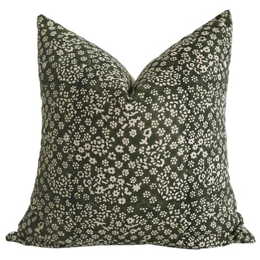 Dark Green Floral Block Print Pillow Cover