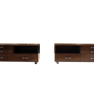 Pair of Custom Made Tobocman Oversized Lacquer Wood End Tables Nightstands 