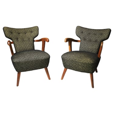 Pair of mid century wingback armchairs, Czechoslovakia, circa 1940s 