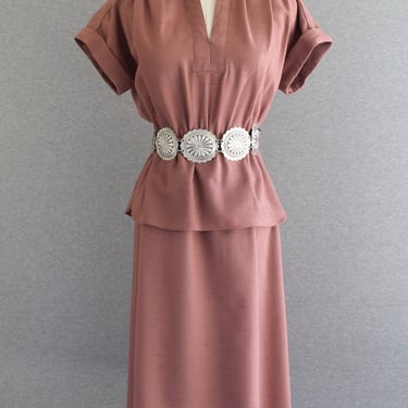 1970s - Adobe - Fit and Flare - Smart  - Day Dress - Peplum - by Charles Alan - Small 