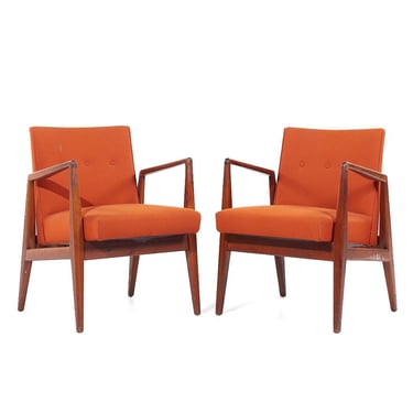 Jens Risom Mid Century Walnut Lounge Chairs - Pair - mcm 