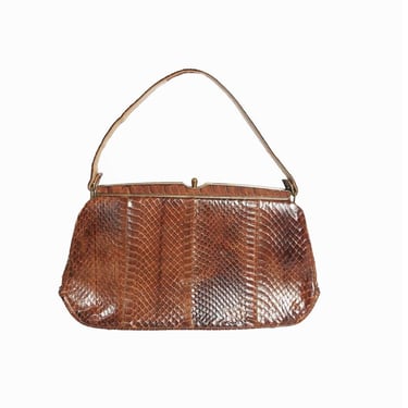 Vintage 1950s brown snake skin bag purse 