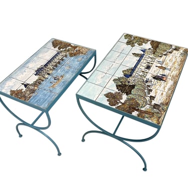 Pair of JB de La Morinerie Jullien - Paris Tile Top Iron Tables