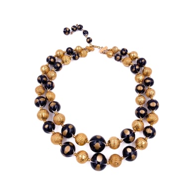 Trifari Vintage Black/Gold Ball Double Layered Necklace 