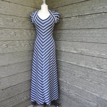 navy chevron stripe maxi dress vintage 1970s statement small 
