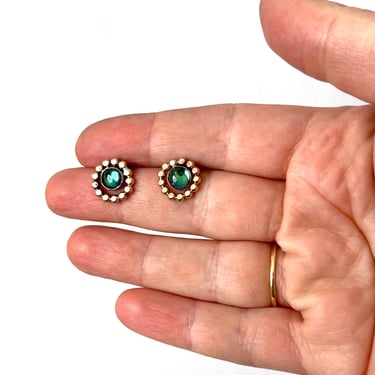 Mermaid Studs - Coated Iridescent Blue Topaz Studs in 14k goldfill with beaded halo 