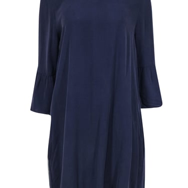 Eileen Fisher - Eggplant Crepe Silk Shift Dress w/ Bell Sleeves Sz M