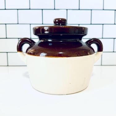 Antique McCOY Beans Brown and White Lidded Pot, Vintage Crock Pot, Utensil Crock, Farmhouse Primitive, Farmhouse Kitchen Decor, Country 