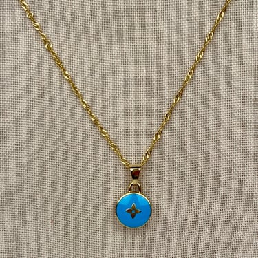 Canela Vintage Louis Vuitton Enamel Blue Fleur de Lis Double Sided Necklace