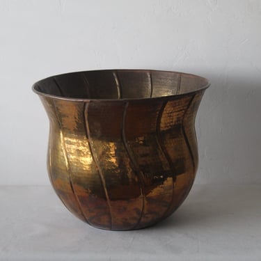 Vintage Brass Extra Large Planters Mid Century Indian Moorish Hammered Style with Patina 