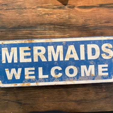 Mermaid Welcome metal sign- distressed