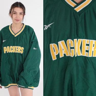 Green Bay Packers Jacket Y2K Wisconsin Football Windbreaker Green NFL Shirt Pullover V Neck Retro Sports Vintage Pro Line Reebok 00s 2xl xxl 