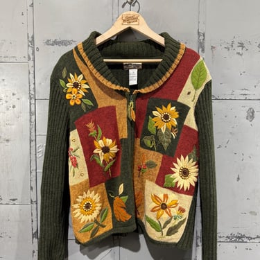 Vintage Sunflower Sweater Floral Design 3D Knit Cottage Core Cardigan 