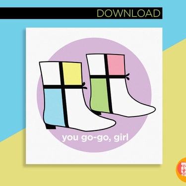You Go-Go Girl 60s Pastel Mondrian Boots Graphic PRINTABLE Wall Art 8x8 inches by RetMod 