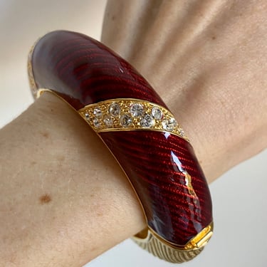 Designer Camrose & Kross Red Enamel Gold Plate Hinged Bracelet
