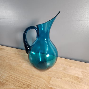 Blenko Blue Glass Pitcher Vase 14" Tall 