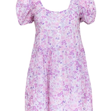 LoveShackFancy - Pink &amp; Lavender Floral Puff Sleeve Dress Sz XS