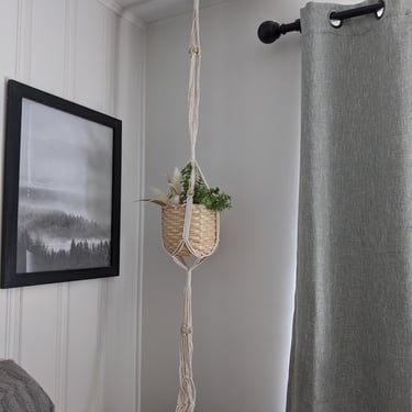 Long Vintage Macrame 3 Plants Plant Hanger 