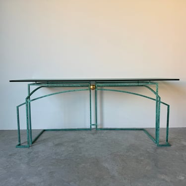1980's Postmodern Verdigris Solid Copper Desk - Console Table 