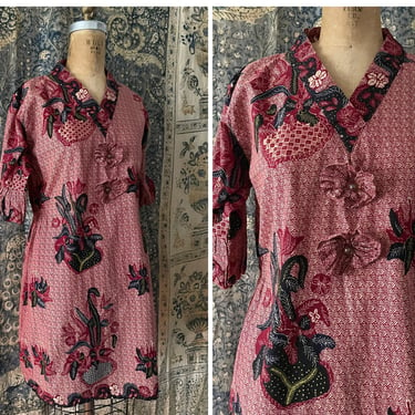 Vintage ‘90s Indonesian tunic top or dress | batik wax print top, boho, hippie, S 
